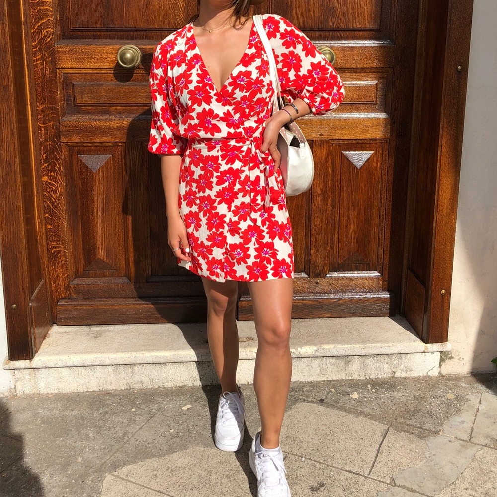 Zara floral faux wrap dress